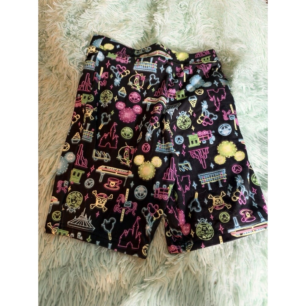 Walt Disney World Parks Biker Short Black Retro 90s Style Icons Size Xs Neon